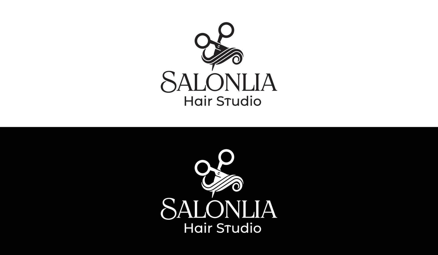 logo de salon de coupe de cheveux avec conception d'illustration vectorielle ciseaux et cheveux. vecteur