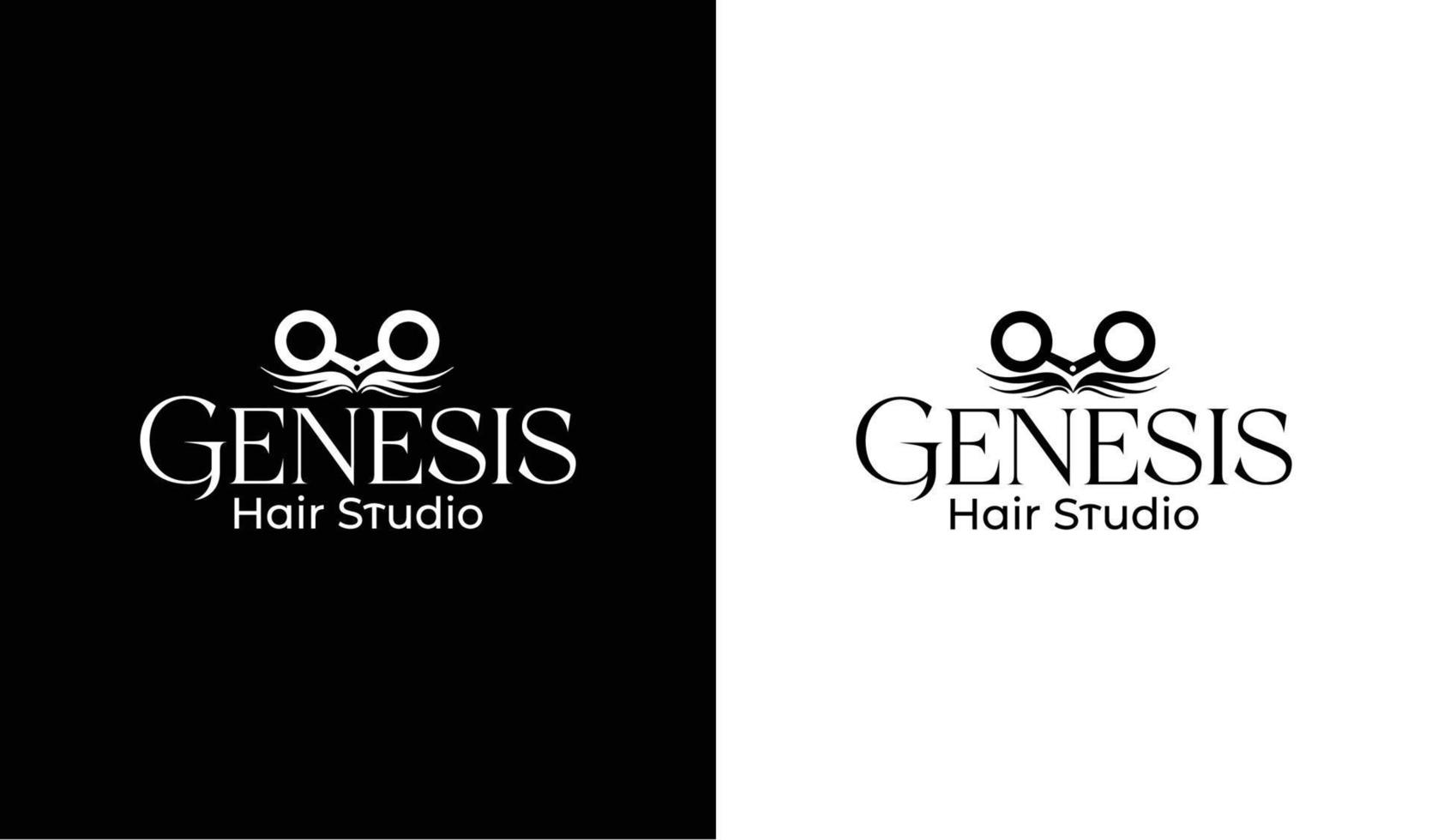 logo de salon de coupe de cheveux avec conception d'illustration vectorielle ciseaux et cheveux. vecteur