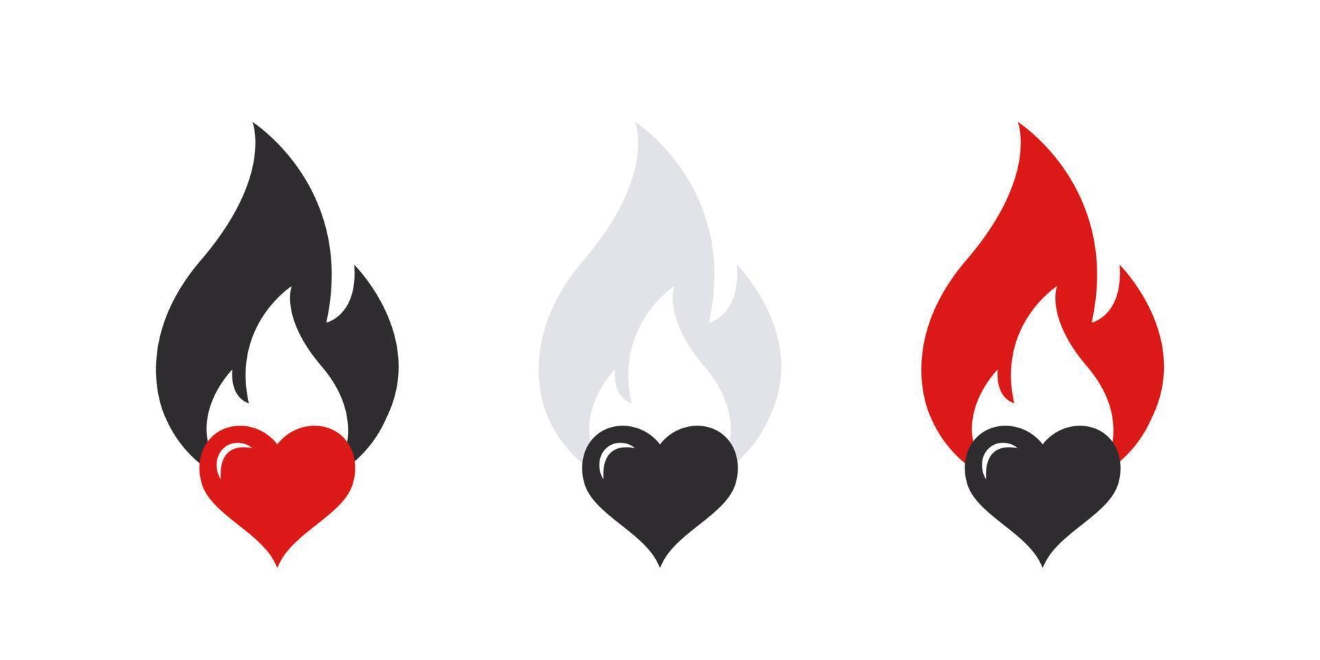icônes de coeurs avec le feu. symboles de l'amour. coeurs d'émoticônes. images vectorielles vecteur
