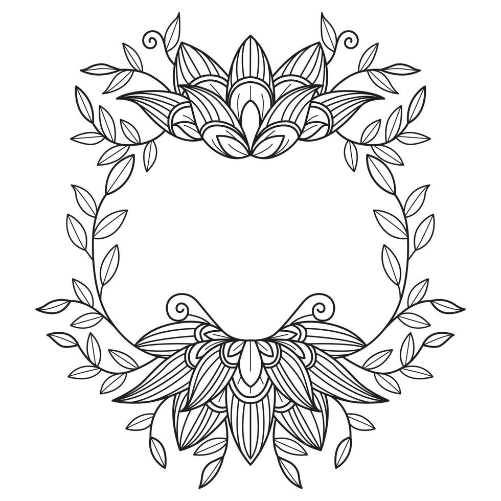 cadre de fleur de lotus dessiné à la main pour livre de coloriage adulte vecteur