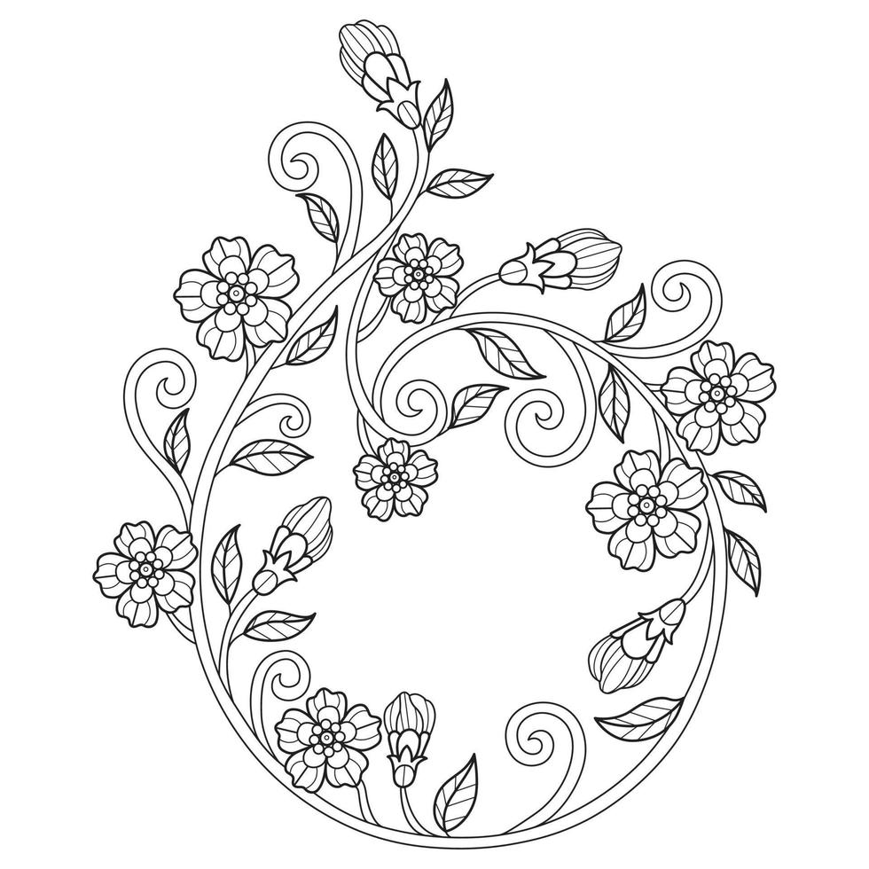 couronne de fleurs de lierre dessinée à la main pour livre de coloriage adulte vecteur