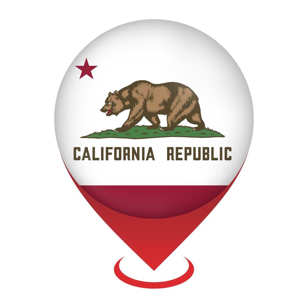 pointeur de carte avec le drapeau de l'état de californie. drapeau de l'Alabama. illustration vectorielle. vecteur