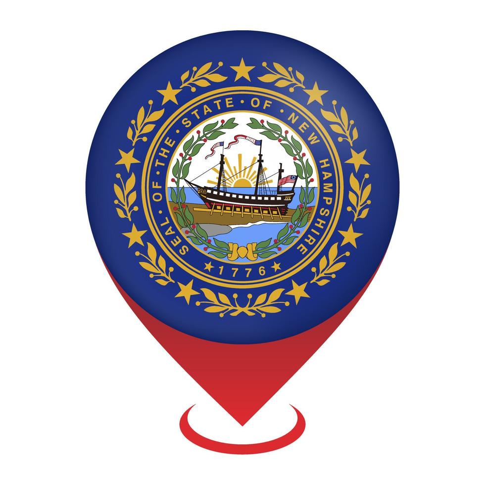 pointeur de carte avec le drapeau de l'état du new hampshire. illustration vectorielle. vecteur