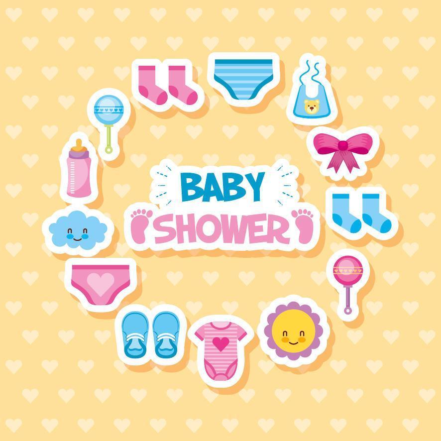 carte de douche de bébé avec des icônes mignonnes vecteur