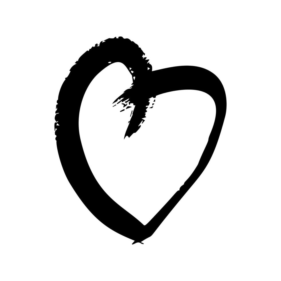 coeurs de pinceau dessinés à la main. coeur de doodle noir grunge sur fond blanc. symbole de l'amour romantique. illustration vectorielle. vecteur