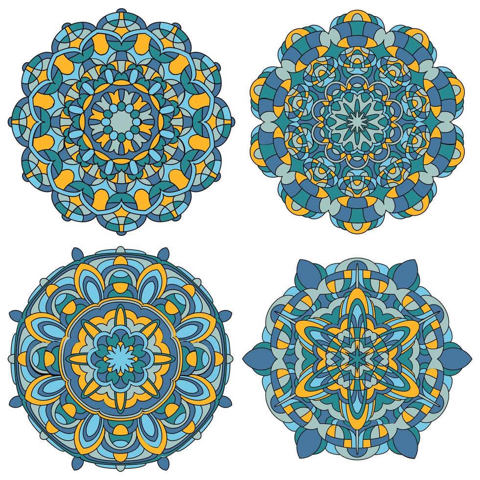 ensemble de mandala vectoriel multicolore. vecteur de mandala pour l'art, livre de coloriage, zendoodle. objet abstrait cercle isolé sur fond blanc.