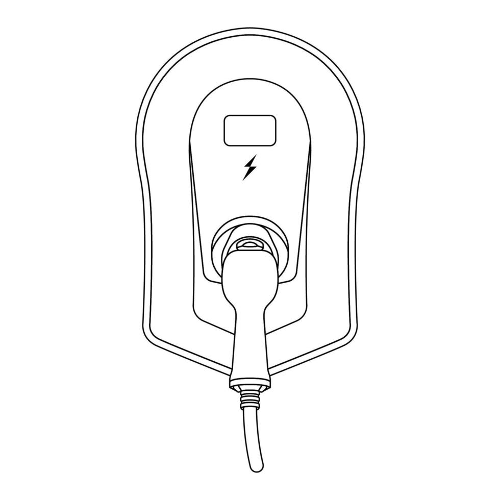 Illustration de l'icône de contour de la station de charge de véhicule électrique sur fond blanc isolé vecteur