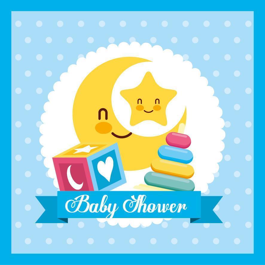 carte de douche de bébé avec jolie lune et jouets vecteur