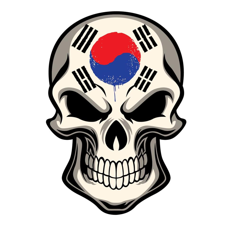 drapeau corée du sud peint sur un crâne vecteur