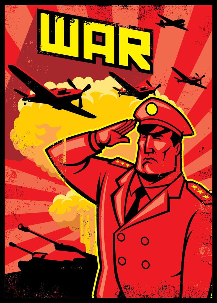 affiche de salut de soldat avec fond d'avion de guerre vecteur