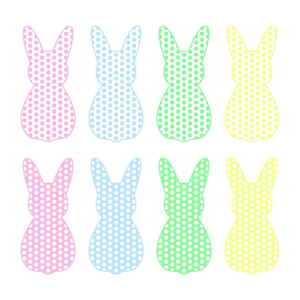 ensemble de huit silhouettes de lapins à pois. lapins de pâques vecteur