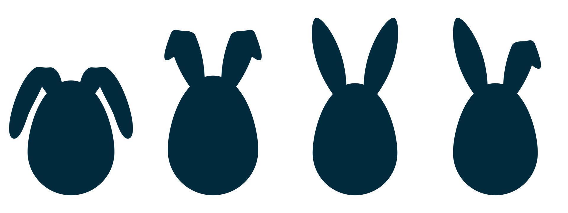 silhouettes de lapins et de lièvres sur fond transparent. lapins de pâques en forme d'œuf. illustration vectorielle. vecteur