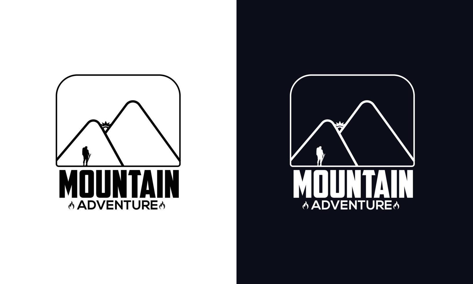 vecteur de logo de montagne. conception d'impression de t-shirt de randonnée d'été. logo d'aventure dessiné à la main avec forêt de pins et citation - camp local. emblème extérieur de camp à l'ancienne en simple rétro