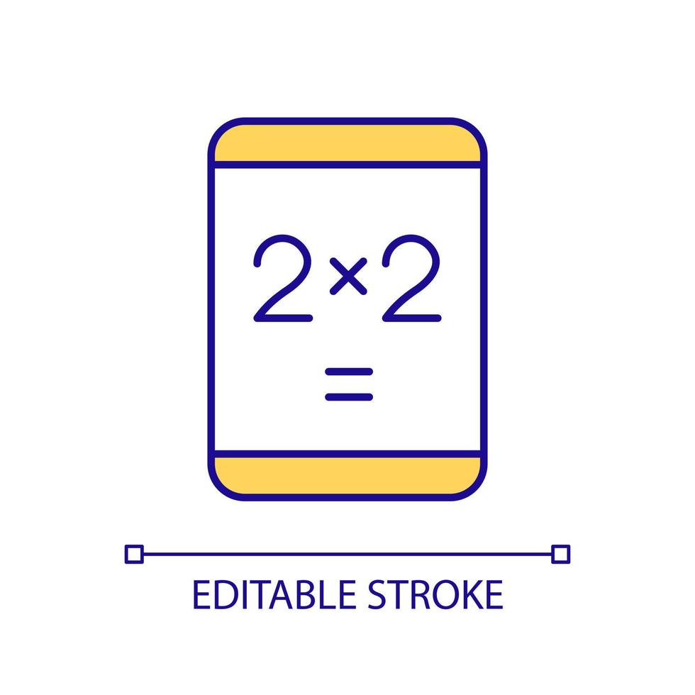 application de calculatrice sur l'icône de couleur rvb de la tablette. logiciels pour l'éducation et l'entreprise. outils comptables numériques. illustration vectorielle isolée. dessin au trait rempli simple. trait modifiable vecteur