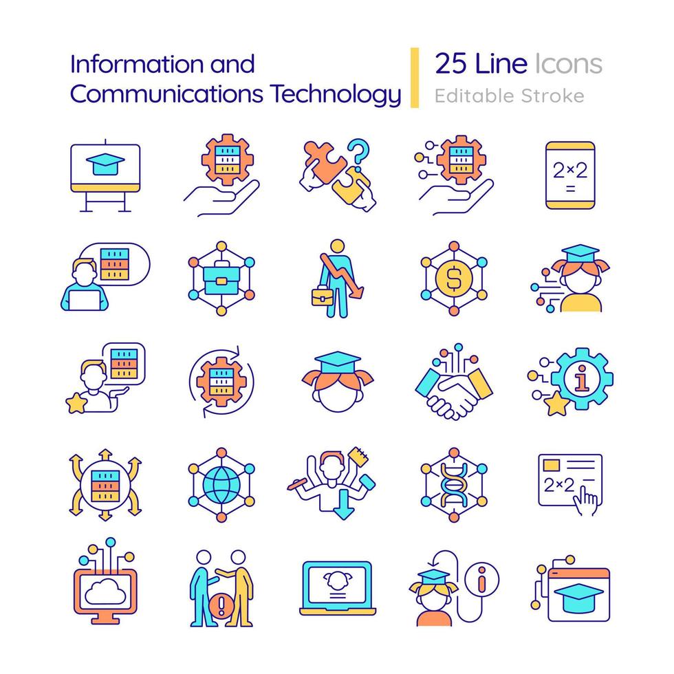 ensemble d'icônes de couleur rvb pour le développement des technologies de l'information et des communications. industrie informatique de l'informatique. illustrations vectorielles isolées. collection de dessins au trait remplis simples. trait modifiable vecteur