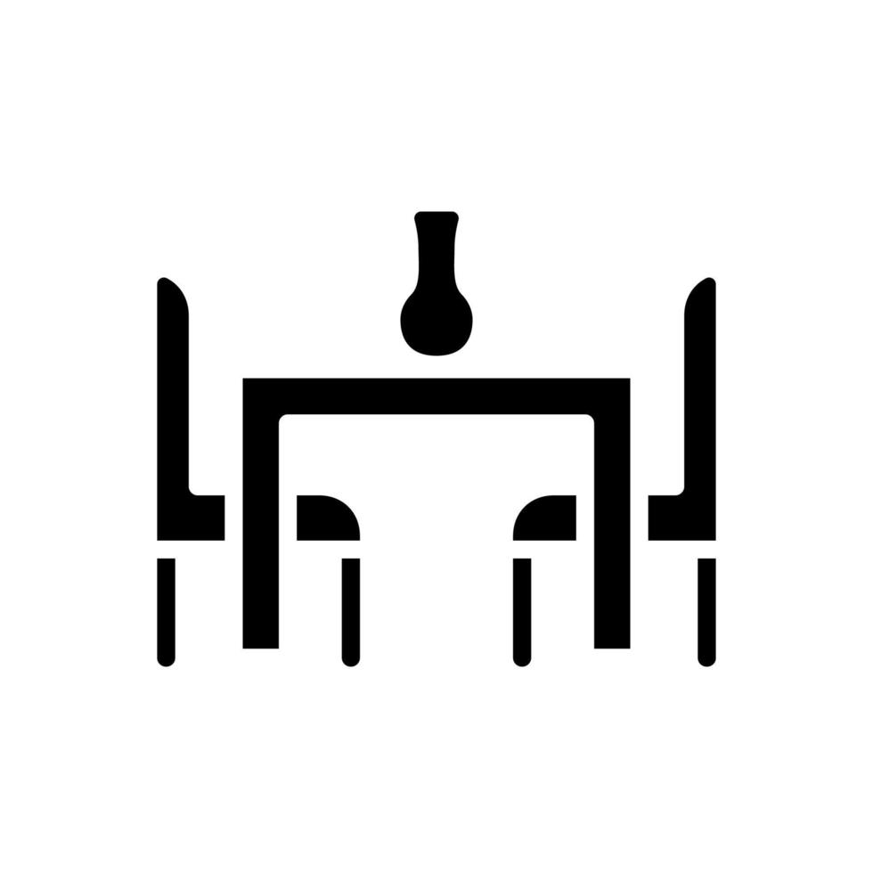 ensemble de salle à manger icône de glyphe noir. table et chaises. magasin de meubles contemporains modernes. disposition des sièges. symbole de silhouette sur un espace blanc. pictogramme solide. illustration vectorielle isolée vecteur