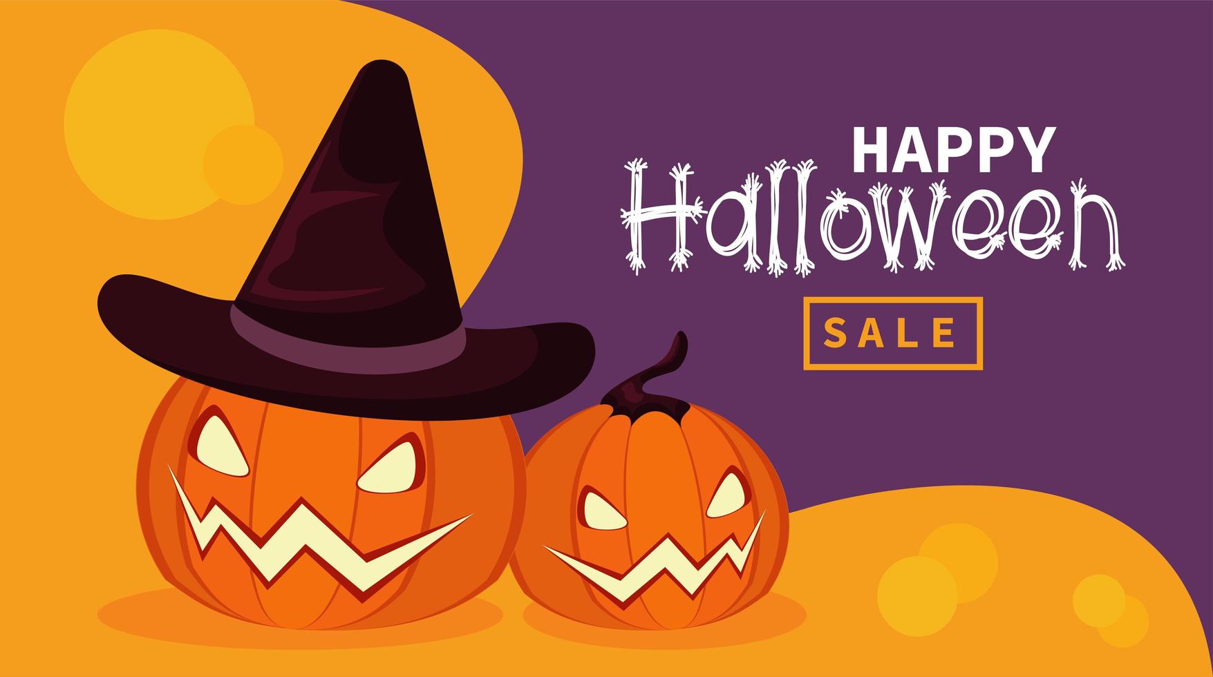 joyeux halloween carte de fête avec des citrouilles portant un chapeau de sorcière vecteur