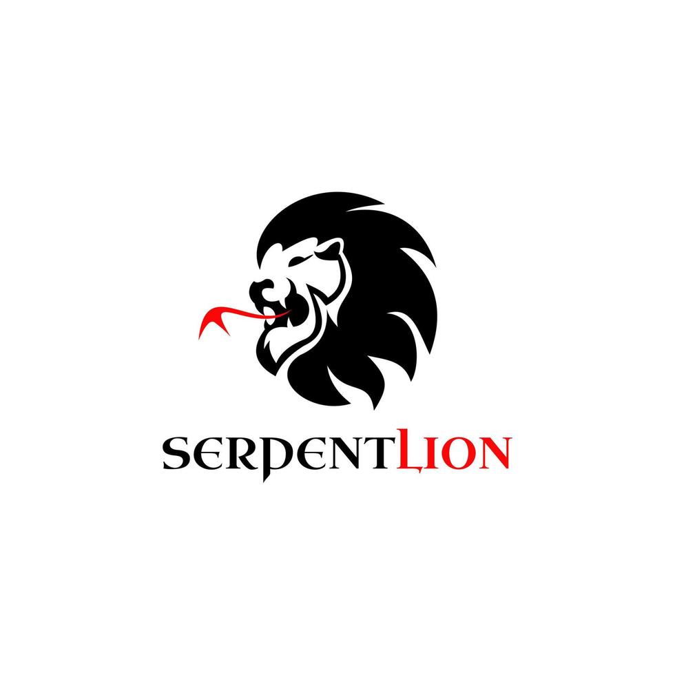 tête de lion ludique moderne avec modèle de conception de logo de langue de serpent vecteur