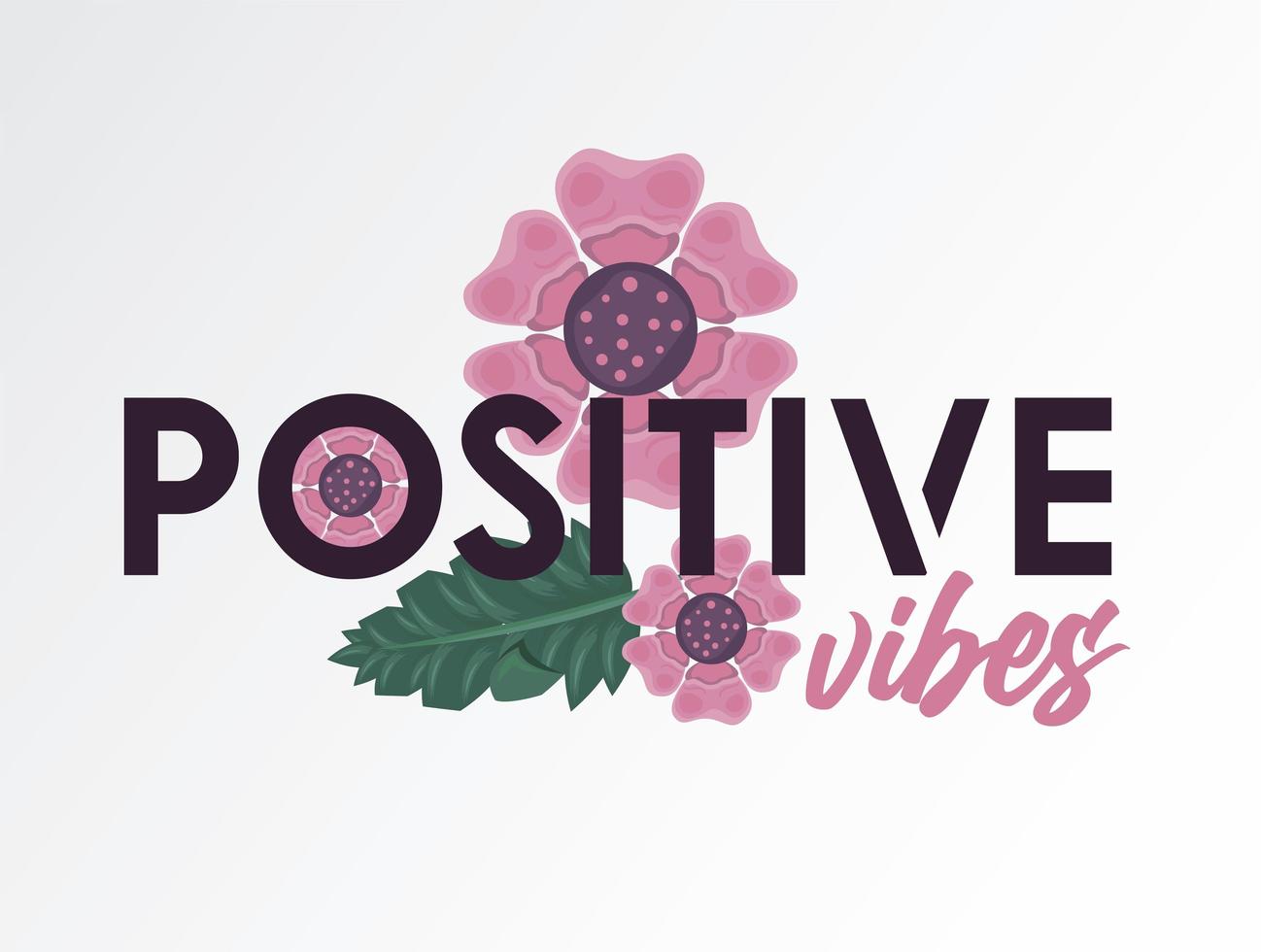 affiche de cadre floral avec citation de vibrations positives vecteur