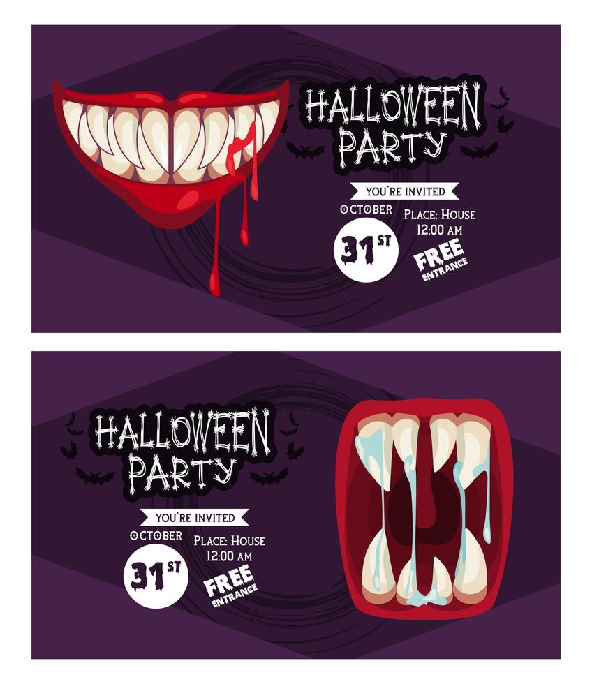 affiche de célébration de fête dhorreur halloween avec des bouches maléfiques vecteur