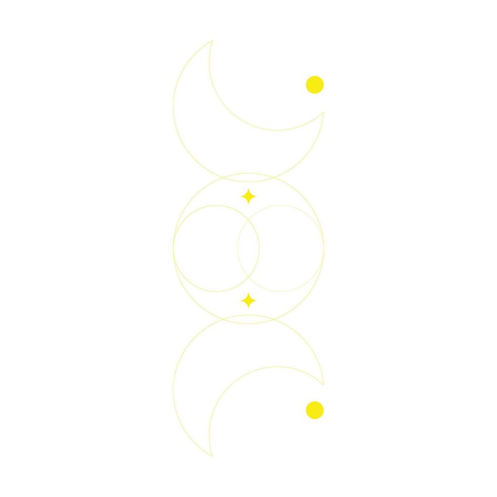 eps10 vecteur jaune dessin au trait abstrait de la lune avec des étoiles brillantes isolées sur fond blanc