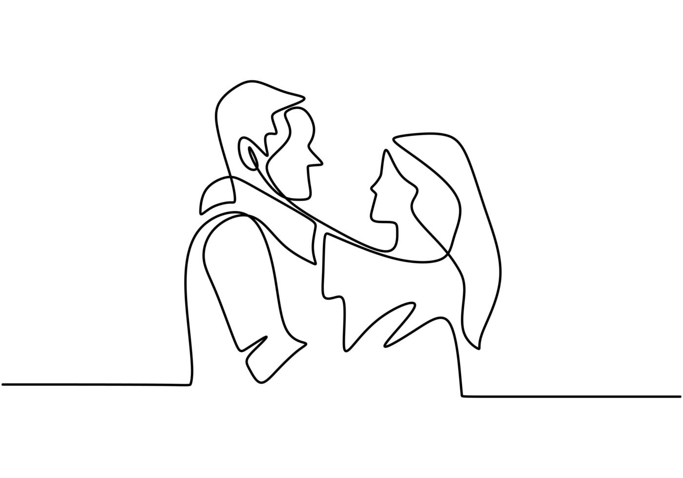 dessin d'une ligne continue. couple aimant femme et homme amoureux. illustration vectorielle, style minimalisme. vecteur
