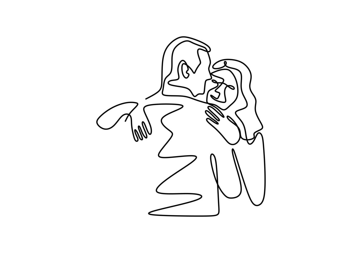 dessin d'une ligne continue. couple aimant femme et homme amoureux. illustration vectorielle, style minimalisme. vecteur