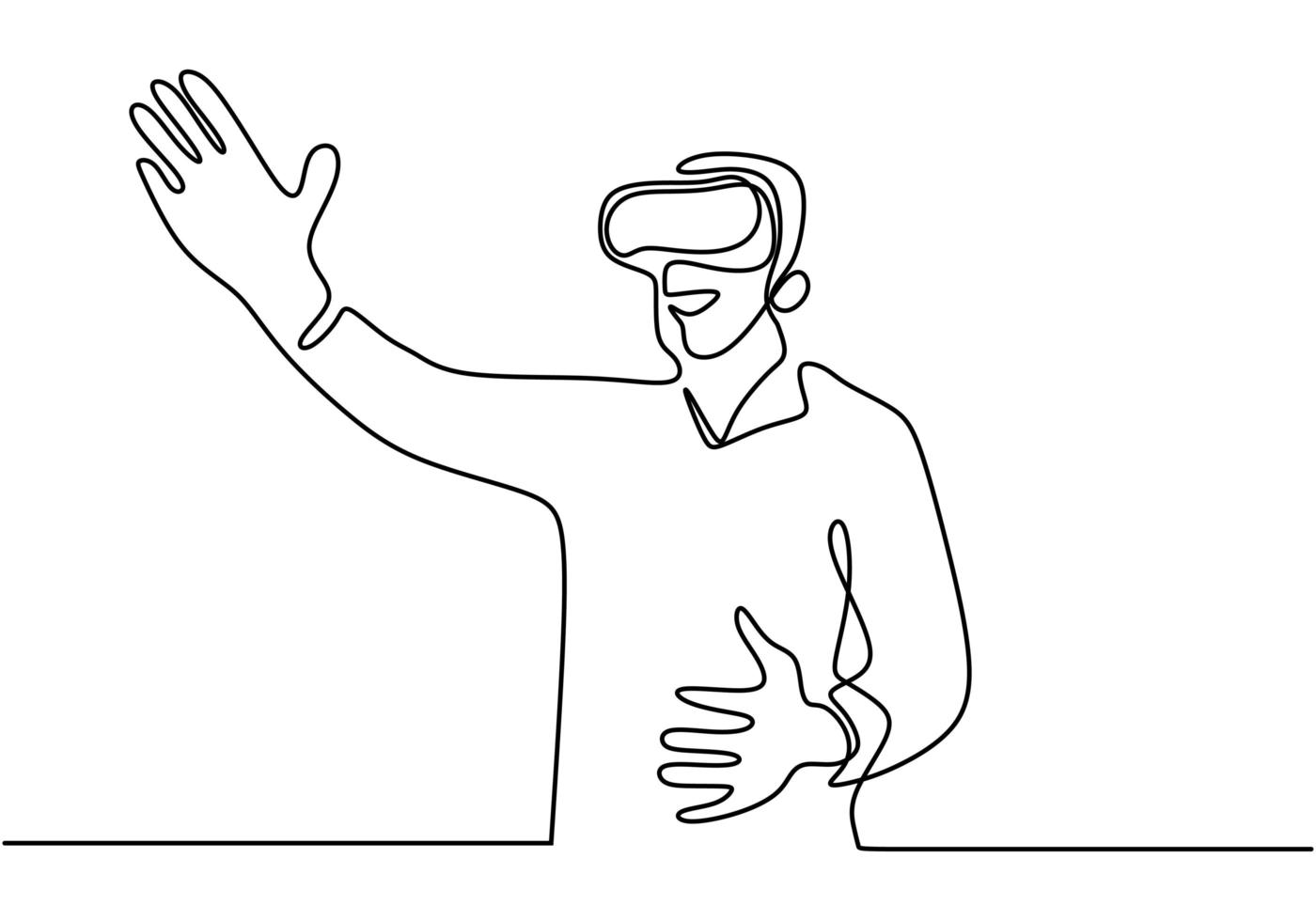 un dessin au trait d'un homme à l'aide de lunettes virtuelles, concept de technologie vr moderne. Croquis dessiné main continue lineart, style de minimalisme illustration vectorielle. vecteur