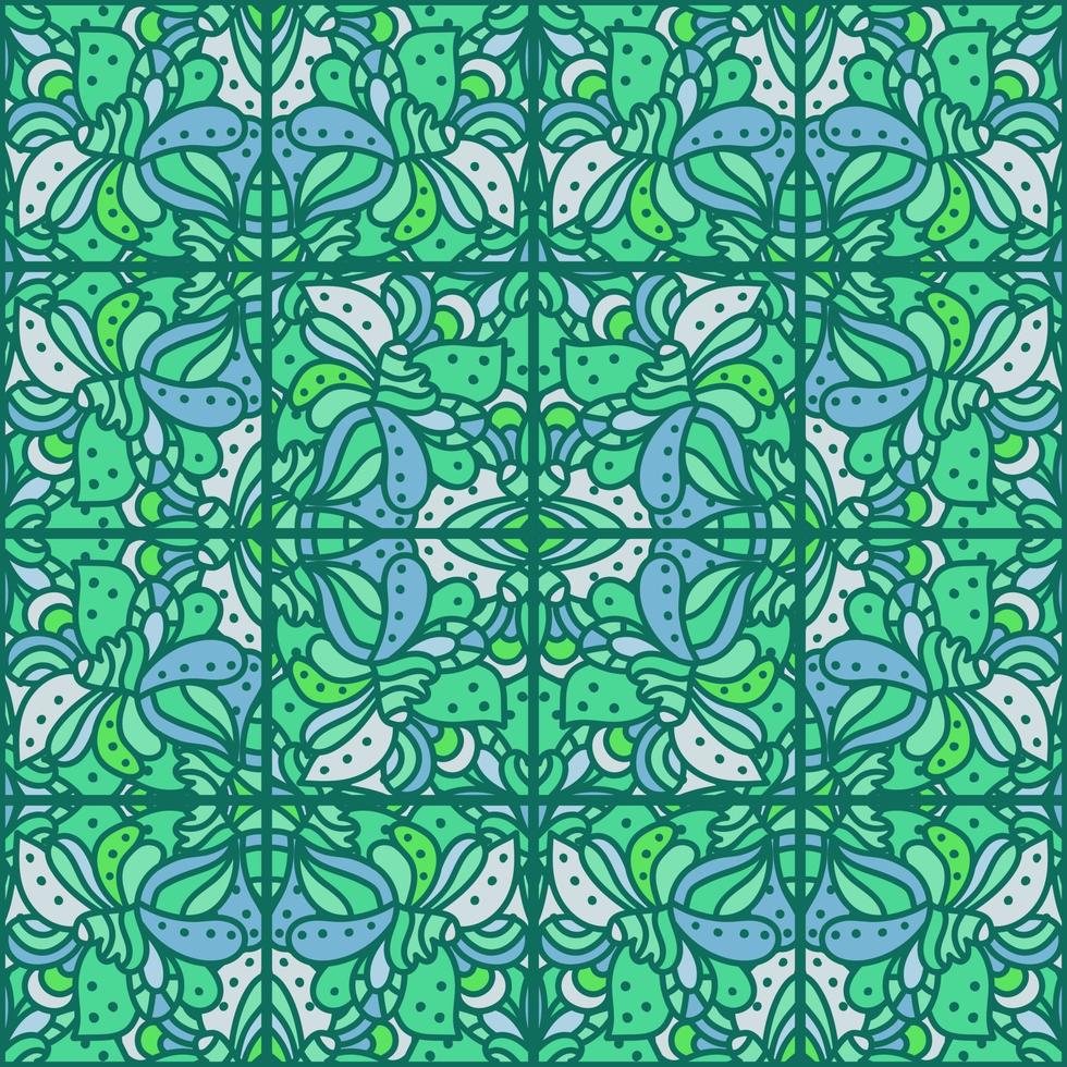 ornement de mosaïque transparente de mandala à main levée. motif abstrait sans couture avec élément floral et végétal. vecteur