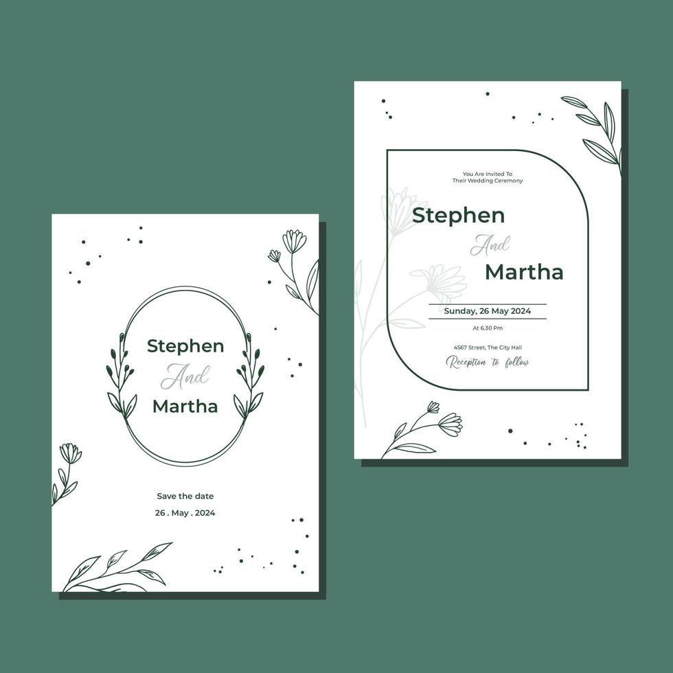 modèle d'invitation de mariage minimaliste décoration de feuilles dessinées à la main style simple vecteur