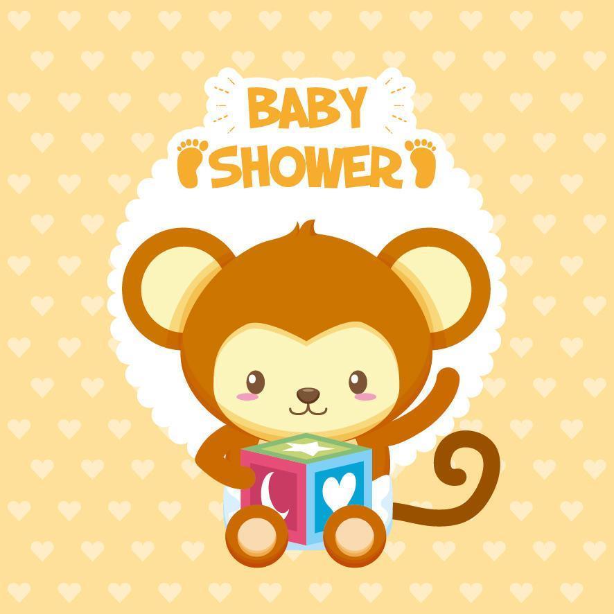 carte de douche de bébé avec singe mignon vecteur