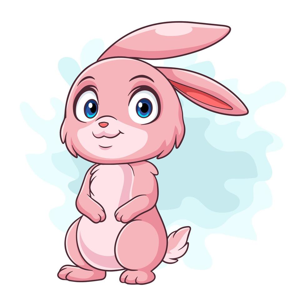 dessin animé lapin rose debout isolé sur fond blanc vecteur