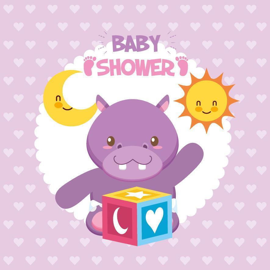 carte de douche de bébé avec hippopotame mignon vecteur