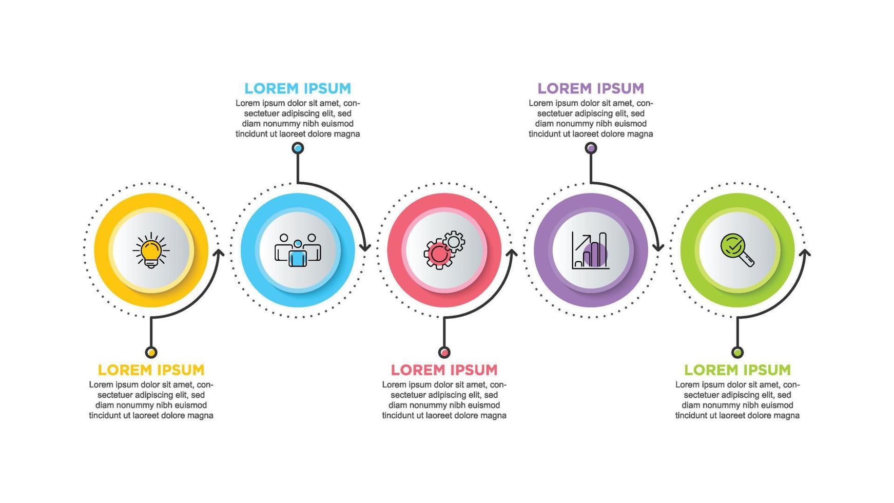 infographie pour le concept d'entreprise avec des icônes et 5 options ou étapes. pour le contenu, le diagramme, l'organigramme, les étapes, les pièces, l'infographie de la chronologie, le flux de travail, le graphique. vecteur