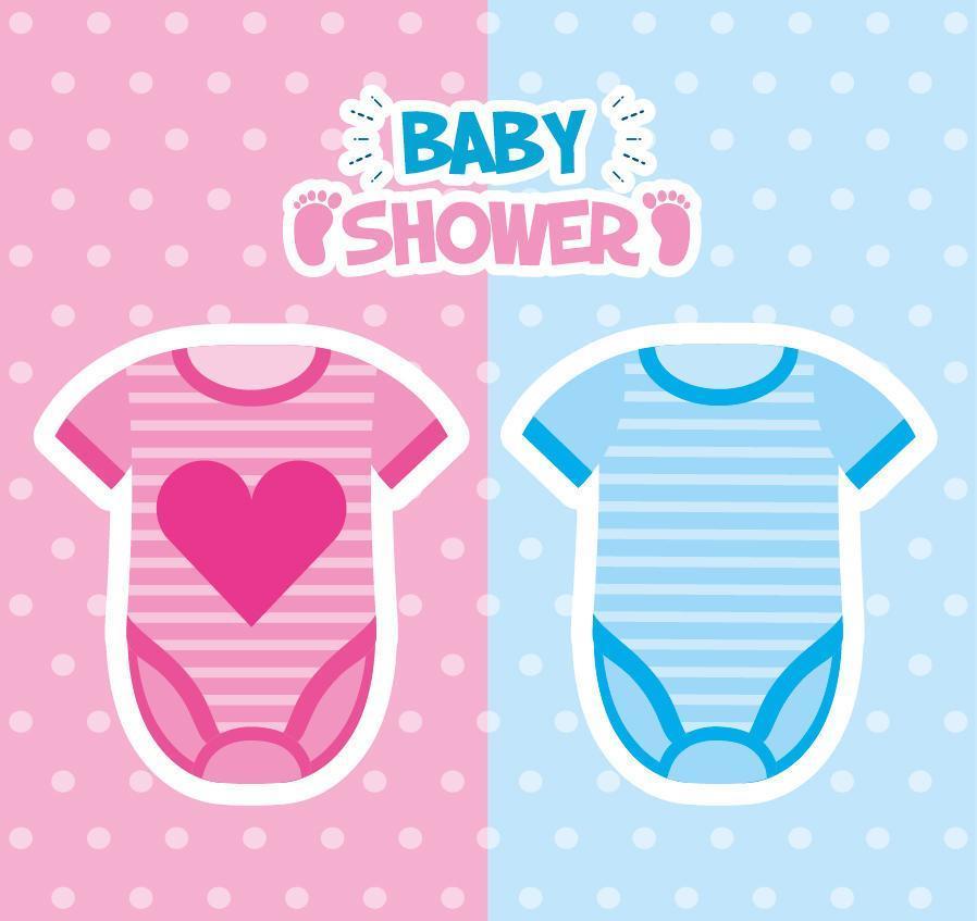 carte de douche de bébé avec des vêtements de bébé mignon vecteur