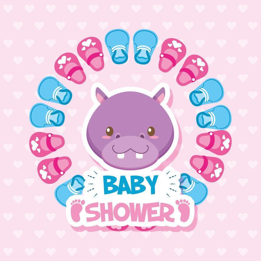 carte de douche de bébé avec hippopotame mignon vecteur