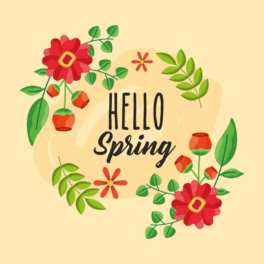 bonjour affiche de printemps avec couronne florale vecteur