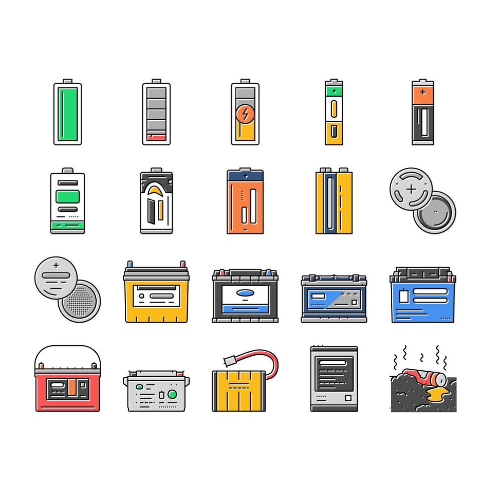 vecteur de jeu d'icônes de voiture électrique d'énergie de batterie