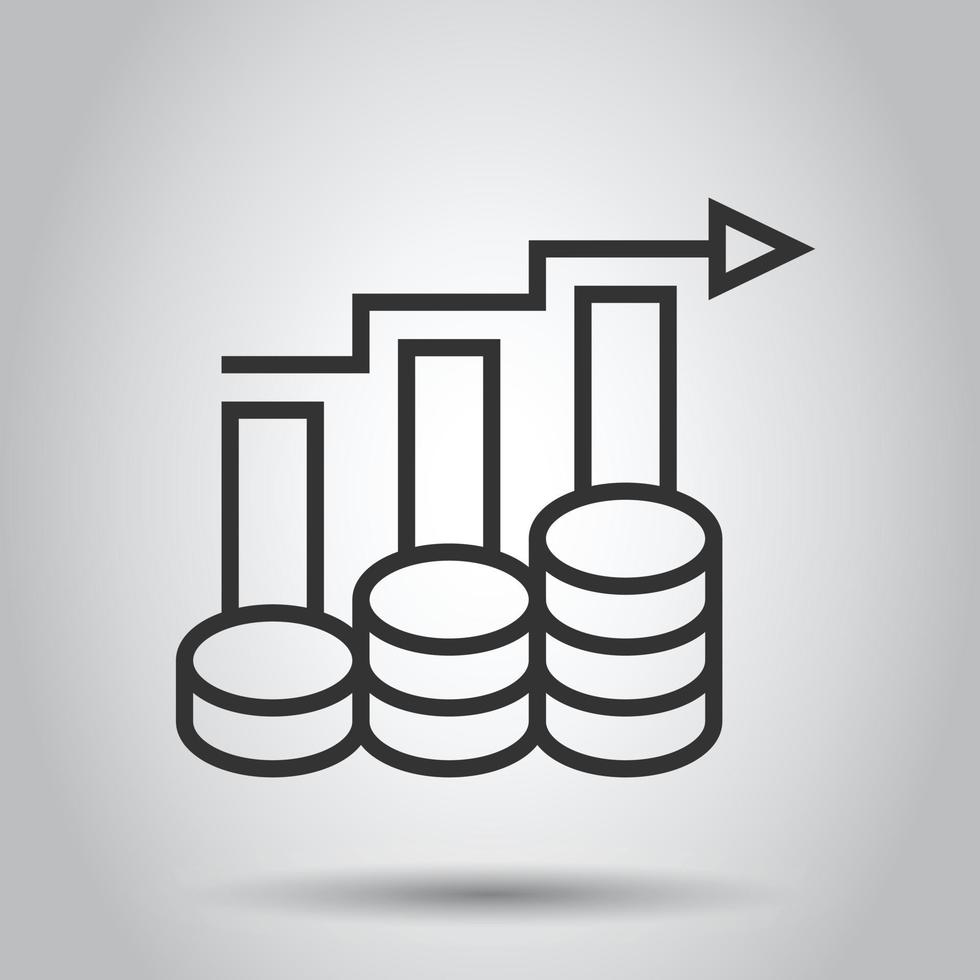 icône d'augmentation du taux de revenu dans un style plat. illustration vectorielle de performance financière sur fond blanc isolé. pièce de monnaie avec le concept d'entreprise de flèche de croissance. vecteur