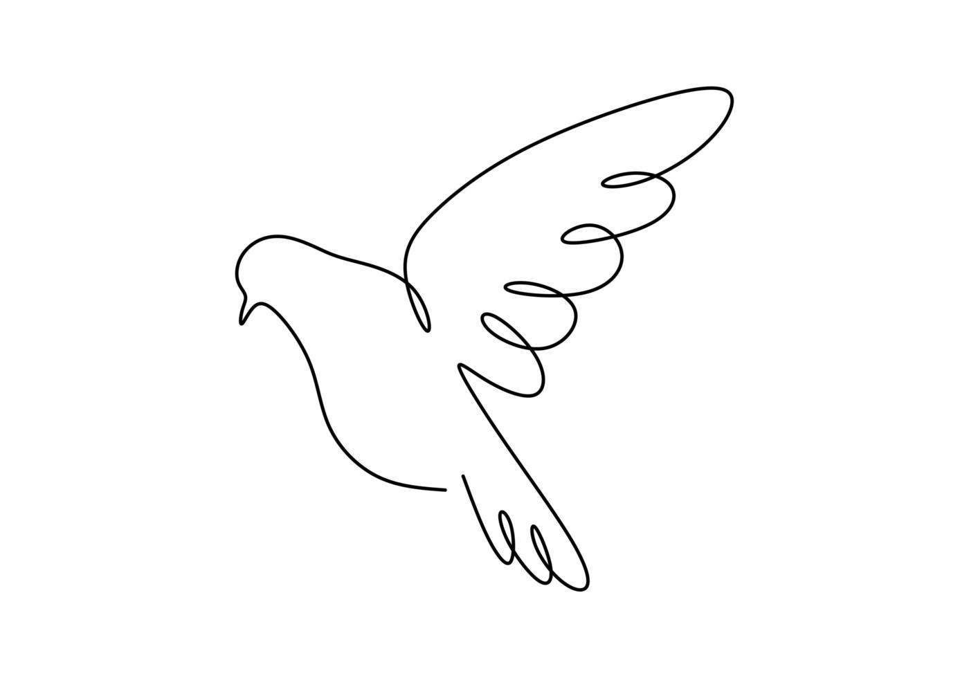 Colombe un dessin au trait, vol d'oiseau continu dessiné à la main. bon pour l'affiche, le logo, l'emblème et la bannière. vecteur