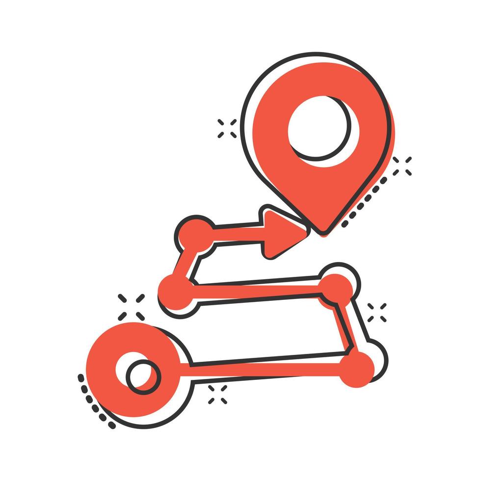 icône de broche de carte dans le style comique. illustration de vecteur de dessin animé de navigation gps sur fond blanc isolé. localiser le concept d'entreprise d'effet d'éclaboussure de position.