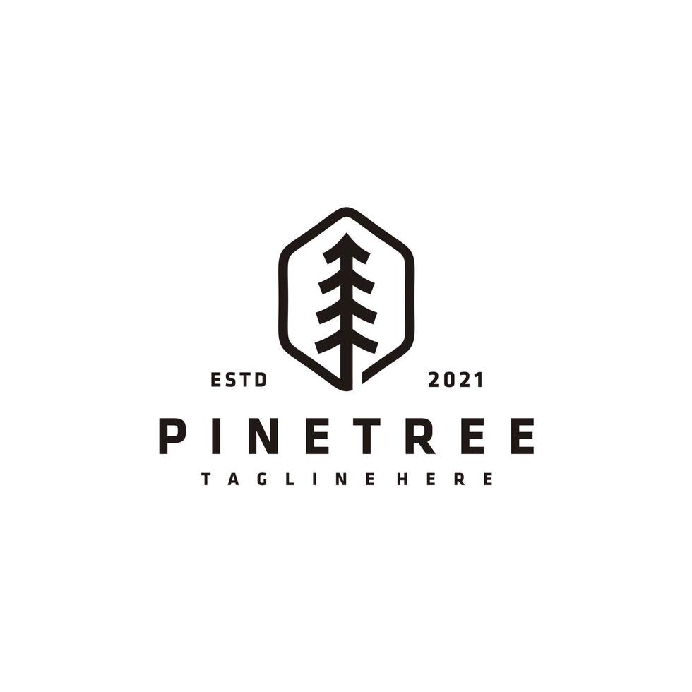 pin arbres forêt vintage hipster dessin au trait minimaliste logo design vecteur