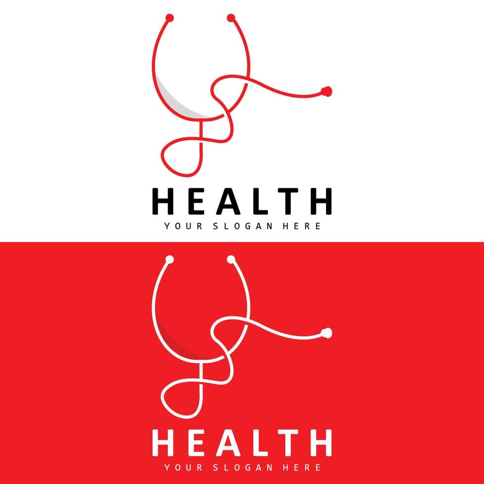 logo de soins de santé, conception de soins infirmiers et de bien-être, icône de stéthoscope et vague vectorielle de ligne simple vecteur