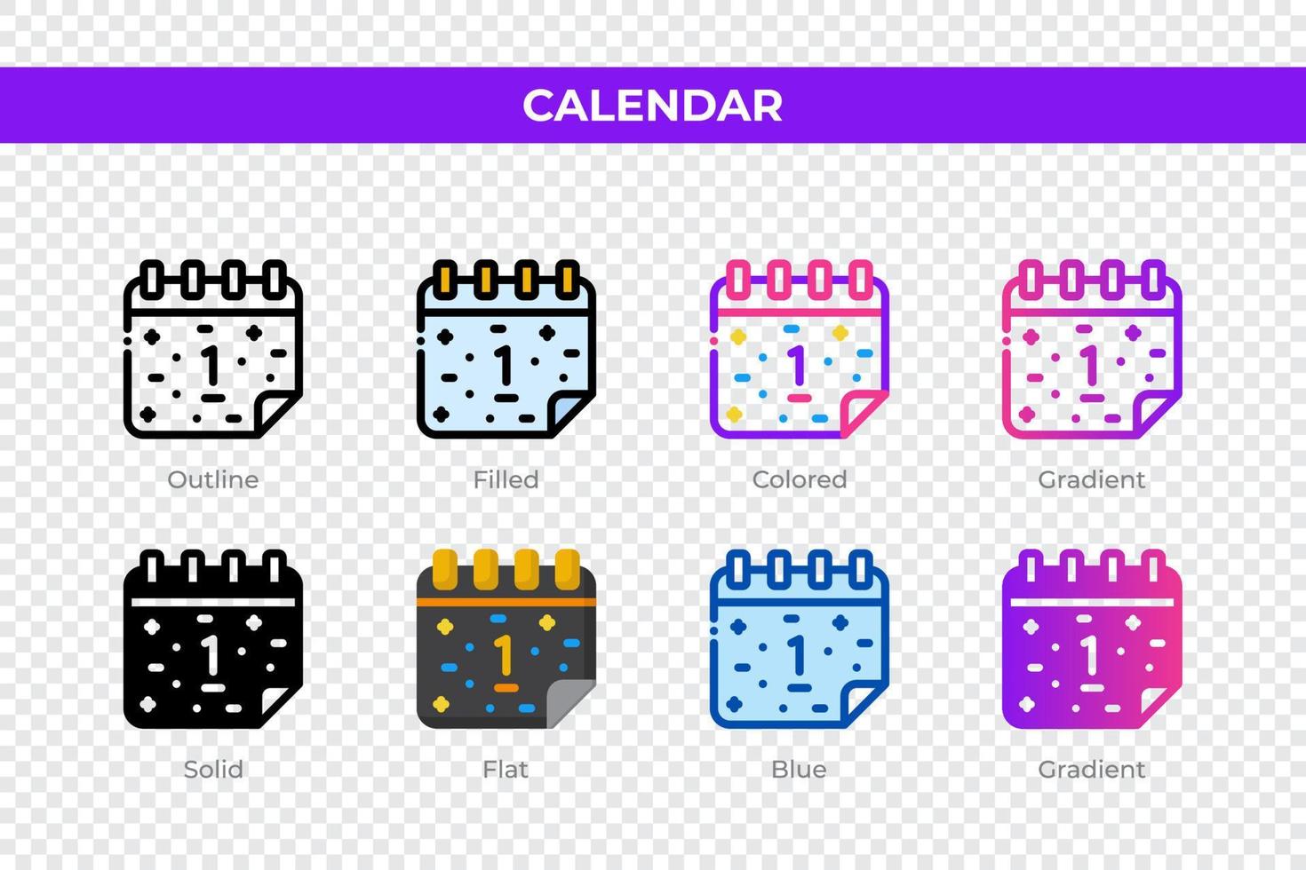 icônes de calendrier dans un style différent. jeu d'icônes de calendrier. symbole de vacances. jeu d'icônes de style différent. illustration vectorielle vecteur