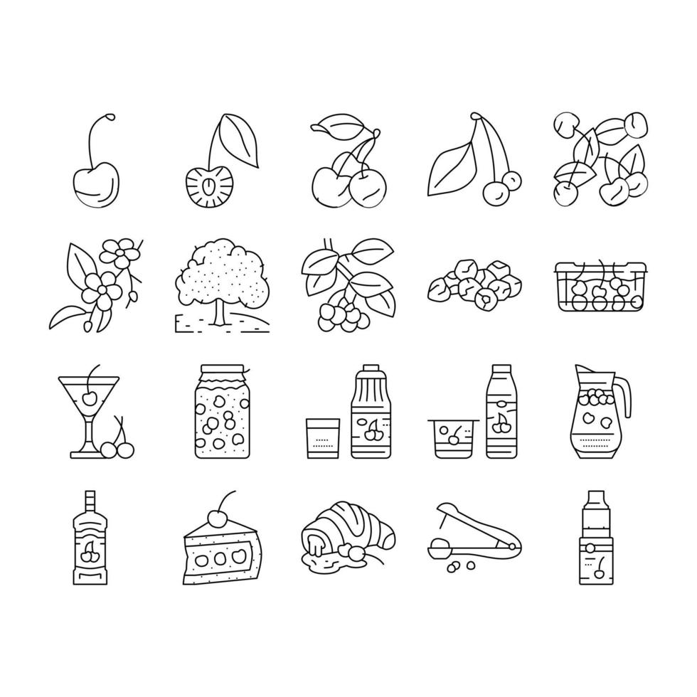 cerise vitamine fraîcheur berry icons set vector