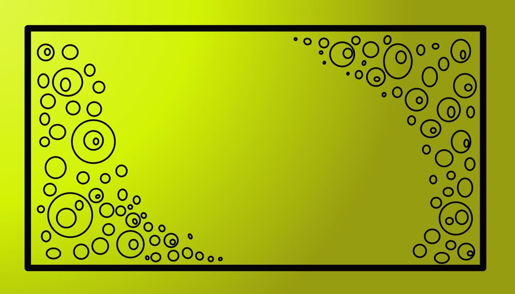 fond d'illustration jaune avec cadre de contour noir et boules noires sur les bords vecteur
