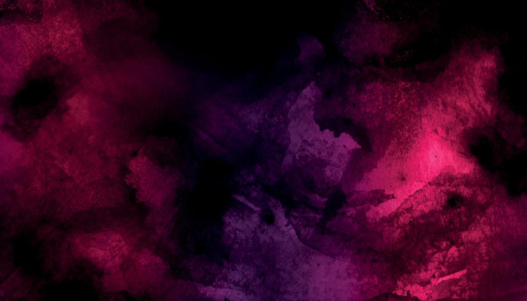 fumée violette et rose colorée. texture aquarelle magenta. papier néon fuchsia cosmique abstrait texturé. toile pour un design créatif moderne. aquarelle d'encre rose clair brillant sur fond noir. vecteur