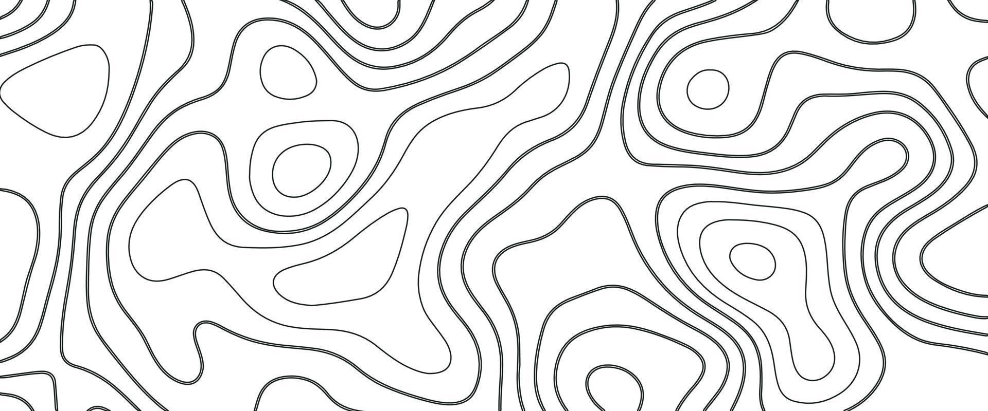 fond et texture topographiques. abstraction avec place pour le texte. lignes de fond topo, contour, grille géographique. lignes de contours topographiques modernes en noir et blanc des montagnes. art de la carte topographique vecteur