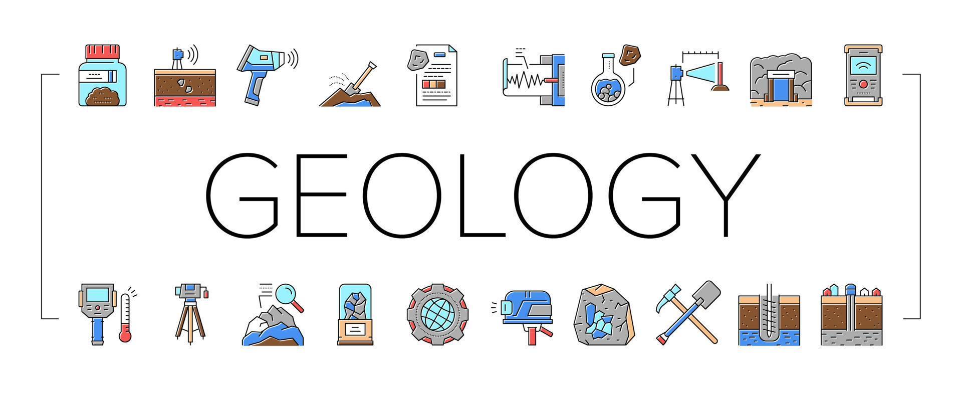 géologie, recherche, collection, icônes, ensemble, vecteur