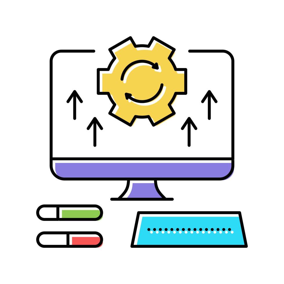 ordinateur optimiser l'illustration vectorielle de l'icône de couleur vecteur